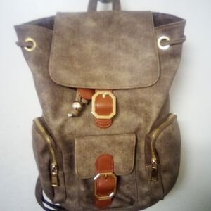 Cement Backpack with Gold Accents